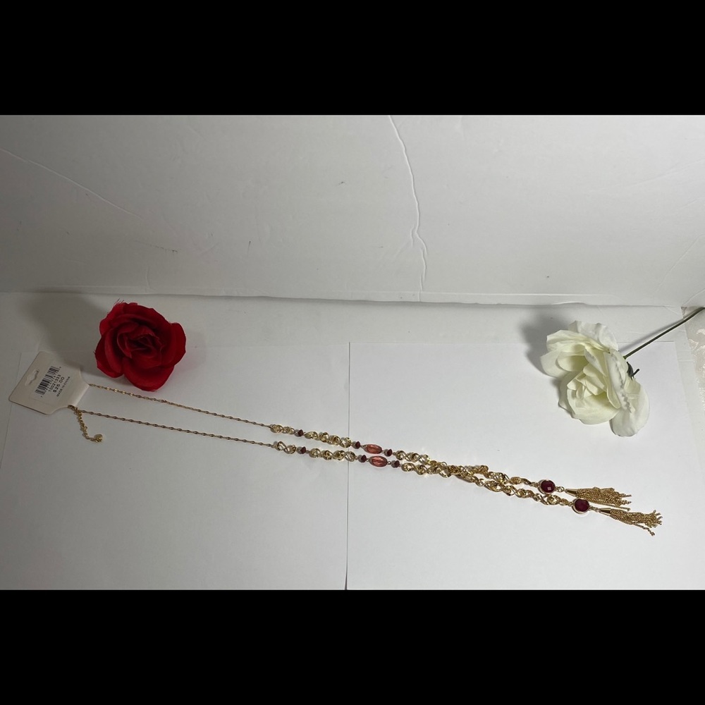 golden twists with Burgundy beads necklace - Picture 8 of 8